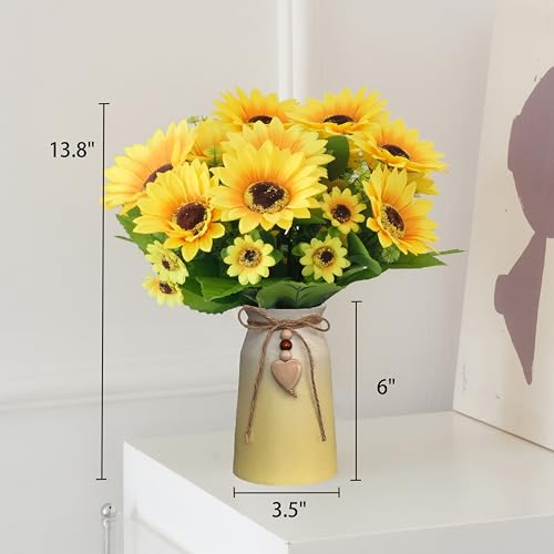 Artificial Sunflower Arrangement in Ceramic Vase – Fake Silk Sunflowers Table Centerpiece Decoration, Stylish Artificial Flowers with Vase for Home Table Dining Room - color: Yellow Vase