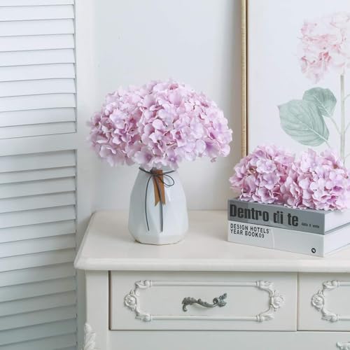 Fake Purple Hydrangea Artificial Flowers - Faux Silk Hydrangeas Flowers Heads with Stems Real Touch for Home Wedding Party Table Decor(Light Purple,Pack of 10) - color: Light Purple