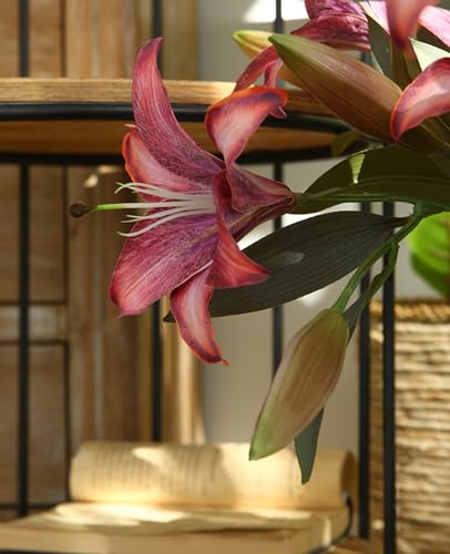 Fake Flowers Pink Silk Lily Flowers 6PCS Realistic Pink Flowers Artificial Lilies Vintage Tiger Lily Artificial Flowers for Vase for Wedding Bouquet Bridal Shower Party Home Decor - color: 6pcs-pink