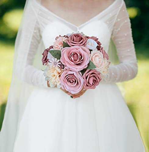FACINOC Roses Artificial Flowers Pink Bouquets Box Set for DIY Bridal Wedding Shower Decorations Fake Floral Arrangements for Party Table Centerpieces Home Decor Indoor Outdoor Dusty Blush 19pcs - color: Blush Pink