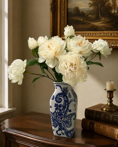 4 Pcs Silk Peonies Artificial Flowers Bulk Faux Peony Bouquet Fake Flower for Wedding Bridal Shower Centerpieces DIY Floral Arrangements Home Party Decorations (White) - color: White