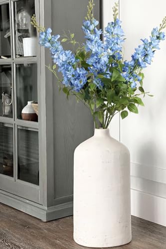 8PCS Blue Delphinium Artificial Flowers 29.5" Combo Clematis Greenery 23.6" Long Stem Flowers for Tall Vase Larkspur Silk Flowers Floral Arrangements Table Party Home Decor (Ice Blue) - color: Blue