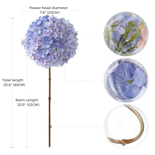 ZYTUYO 3PCS Purple Hydrangea Artificial Flowers 25.6" Large Fake Hydrangeas Flowers with Stems Faux Silk Bouquet for Indoor Home Decor Table Wedding Party Floral Outdoor Centerpieces - color: Light Purple