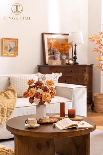 TINGE TIME Artificial Flowers Combo Set, Gradient Color Flower Leaf with Stems for DIY Wedding Bouquets Centerpieces Baby Shower Party Home Decorations(Orange and White) - color: Burnt Orange