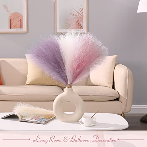Serwalin Faux Pampas Grass Decor 17 Inch 6pcs, Purple Pink Artificial Pampas Grass Home Wedding Decor, Small Fake Pompous Boho Vase Filler, Bathroom Living Room Decoration - color: Lavender & Milky Pink & Pink, size: 17 Inch 6 Pcs