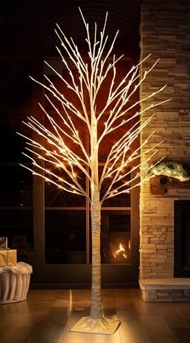 TW SHINE 144 LED Lighted Birch Tree, 6 FT Pre-lit Artificial Christmas Trees for Thanksgiving Christmas Decorations Indoor Home Bedroom Outdoor Festival Wedding Party, Warm White - color: 1 Pack