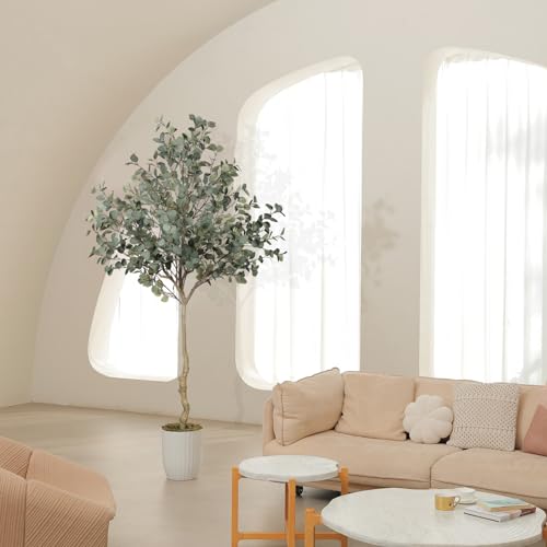 LYERSE Eucalyptus Tree Artificial 7ft - Faux Eucalyptus Tree in Plastic Nursery Pot with 995 Silver Dollar Leaves - Artificial Trees for Office House Living Room Home Decor Indoor - size: 7ft