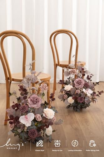Ling's moment 17.5" Tall Free Standing Artificial Flowers Arrangements 2 pcs Wedding Aisle Runner Chair Decorations Dusty Rose & Mauve Centerpieces for Ceremony Reception Rose Floral Party Outdoor - color: Pk- Dusty Rose & Mauve