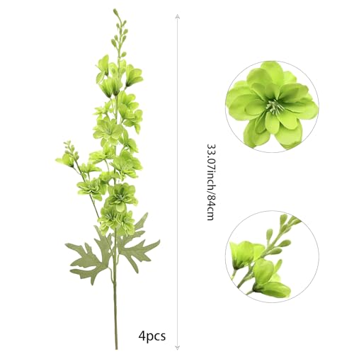 FERIAL Artificial Delphinium Flowers Silk Larkspur Flowers Faux Snapdragon Long Stem Fake Plant Spray Arrangement 4pcs Green for Home Office Garden Wedding Table Vase Decor - color: Green