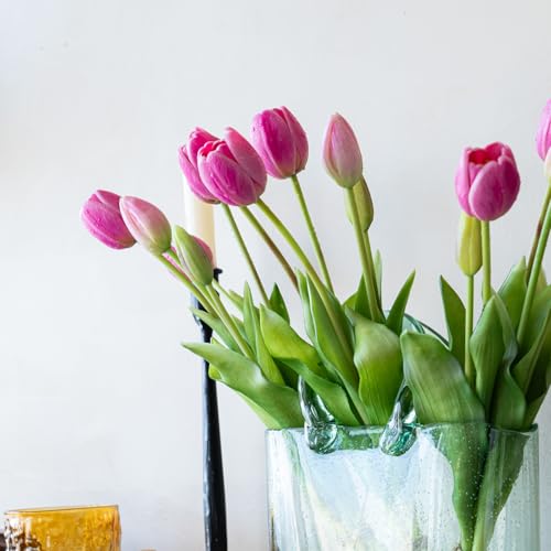 Artificial Tulips Flowers,Soft Touch Latex Bouquet, Fake Tulips,Spring Wedding Home Room Table Centerpiece Decor - color: 15pcs Peachblow(no Vase)