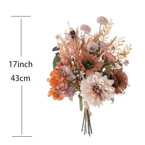 17-inch Artificial Fake Faux Flowers Silk Flower Arrangements Bouquets with Dandelions, Dahlias, Hydrangeas, Sunflowers, Roses, Astilbes and Shooting Star Branches(Autumn Haze) - color: Autumn Haze