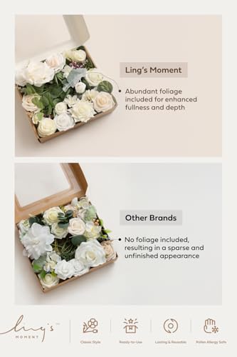 Ling's moment Fake Flowers Box, Faux Artificial Greenery Stems Foam Roses Silk Dahlia Hydrangea Eucalyptus Fabic Flower for Centerpieces Bouquet Wedding Vase, White & Black & Golden, Deluxe Combo - color: Wht-white & Black & Golden, size: Deluxe