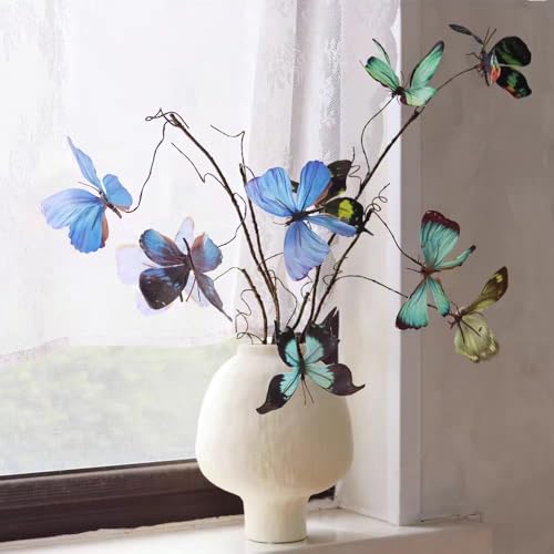 Artificial Butterfly, Silk Butterflys, Butterflies for Crafts for Floral Arrangements, 3D Butterfly Stakes Decor, Patio Plant Pot, Flower Bed Home Decor - color: Green Series-1 Branch