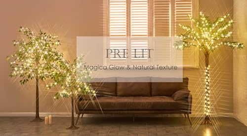 LITBLOOM Lighted Ficus Tree 6FT 264 LED Fairy Lights, Artificial Greenery Tree with Lights for Home Fireplace Living Room Decoration Inside - size: 6ft