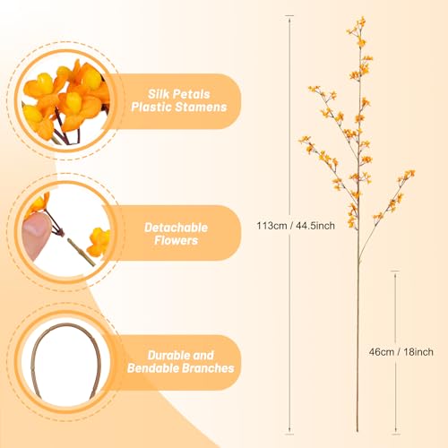 Ammyoo 4Pcs Fake Flowers Blossom Branches Artificial Flowers for Indoor Decor, Faux Long Stem Realistic Indoor Plants for Vase Wedding Home Office Bedroom Party Table Centerpieces Decor - color: Z-yellow