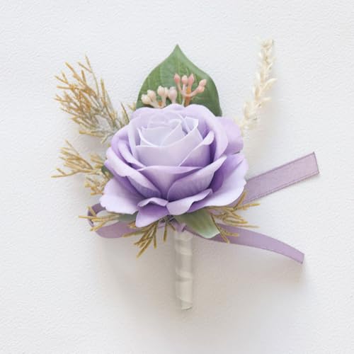 Alizeal 2Pcs of Wrist Corsage and Boutonniere Set, Artificial Flowers Accessories Suit Decor for Wedding Prom Party Homecoming Ceremony, Pale Purple - color: 701-pale Purple