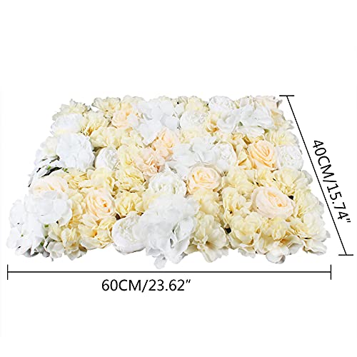 Flower Wall Panel Floral Backdrop, 6 Pcs Flower Wall Decor, 24" X 16" Silk Rose Wall, Artificial Flower Wall Backdrop Faux Flower Panel for Wedding, Party, Home (White Peony) - color: White Peony