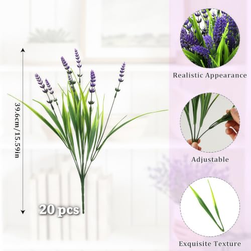Faux Flowers for Outdoor Planters – 20 Bundles Fake Plants Outdoor, UV Resistant Artificial Plants & Flowers with Fake Monkey Grass, Faux Outdoor Plants for Porch Patio Garden Decor - color: Purple