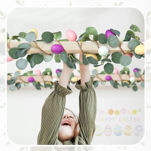MAKHOT 2PCS 6.6Ft Easter Garland for Mantle Fireplace, Green Vines and Artificial Colored Eggs Garland Easter Decor for Home Indoor - color: Champagne-a