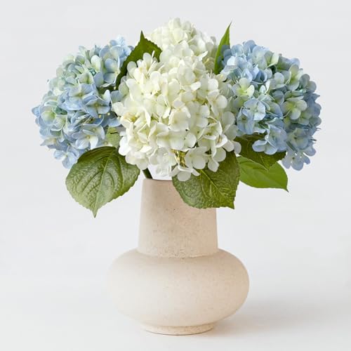 ZYTUYO 2PCS White & 2PCS 20" Light Blue Hydrangea Artificial Flowers Real Touch Faux Hydrangeas with Long Stem for Spring Home Decor Baby Shower Floral Arrangement Kitchen Party Wedding Xmas Decor - color: White/Light Blue