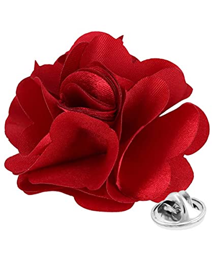 Premium Men's Formal Solid Color Flower Lapel Pin - Boutonniere for Men, Brooch Pin - color: Wine
