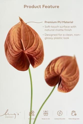 Ling's Moment Artificial Anthurium Flowers, 8pcs Terracotta Faux Greenery Stems, Burnt Orange Foam Filler Plants for DIY Wedding Bouquets Centerpieces Arrangements Bridal Shower Party Home Decorations - color: Or-burnt Orange