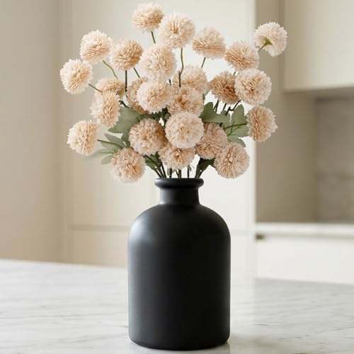 Lifewit 5 Pcs Beige Artificial Flower for Vase, Faux Silk Mums Ball with Long Stems for Home Decor, Wedding, Bulk Fake Small Chrysanthemums for Floral Arrangement, Pom Pom for Bouquets Centerpieces - color: Beige