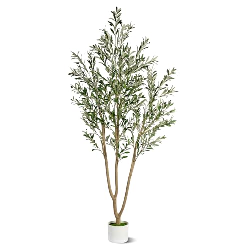 7FT Artificial Olive Tree, Indoor Faux Olive Tree Fake Potted Silk Olive Tree Plants with Lifelike Branches & Fruits for Home Office Decor - color: Olive Tree, size: 7ft