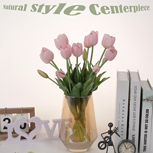20pcs Artificial Tulip Flowers,16 Inch Real Touch Tulip Stems with Faux Leaves, Faux Tulips and Buds for Home Décor Centerpiece Ornament Wedding Bouquet,Pink - color: Pink