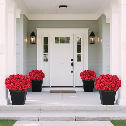 8 Bundles18" Artificial Geranium Flowers for Outdoor Spring Summer Decoration,Fake Silk Geranium Faux Plants UV Resistant for Front Door Planter Outside Home Garden Balcony Yard Porch Decor (Red)
