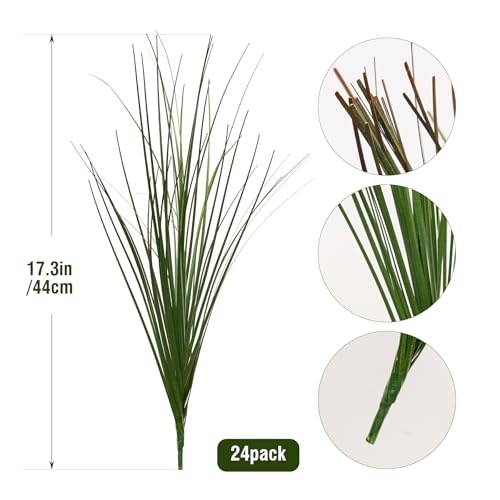 Ttranewsoo 24PCS Realistic Minimalist Artificial Grass, Green, 17 inches, Plastic, Perfect for Indoor and Outdoor Decoration - color: Dark Green24