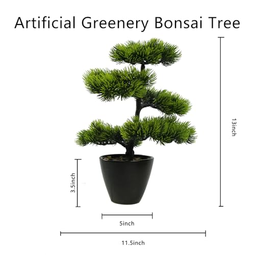 Artificial Bonsai Tree Juniper Indoor - Small Fake Bonsai Pine with Ceramic Pot 13" Tall for Home Decoration Bedroom Living Room Table Study Cafe Positive Office Decor Lifelike Greenery Tree - color: Pine-black Pot