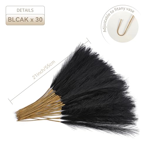 30pcs 22" Black Pampas Grass Decor - Faux Pampas Grass Artificial Pampas Grass Bouquet Flower Arrangement and Vase Filler for Boho Home Wedding Mothers Day Decoration - color: Black, size: 30pcs