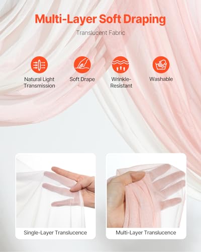 VEVOR Artificial Wedding Arch Flowers Kit, Pink Wedding Arch Flowers with Drapes Kit- 2 Pcs Floral Arrangement, 2 Pcs Sheer Drapes, for Ceremony Bouquets Reception Backdrop Decoration（No include wood） - color: Dusty Rose, size: 4 Pcs
