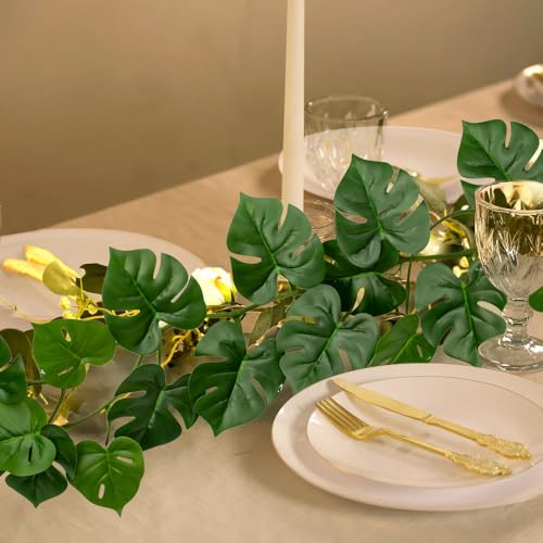 2Pcs Artificial Monstera Leaves Vines 4ft Fake Hanging Plant Ivy Vines Greenery Garland Faux Tropical Vine Decor for Wall Jungle Luau Beach Birthday Party Indoor Outdoor Home Décor - color: Monstera#style 2