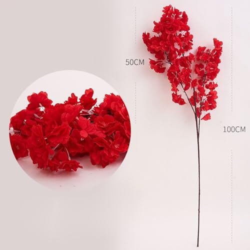 MINGZHE 5pcs Artificial Cherry Blossom Branches Faux Cherry Flowers 39 Inch Peach Branches Silk Tall Stems Fake Flower Arrangements for Home Wedding Table Vase Decor (Red) - color: Red