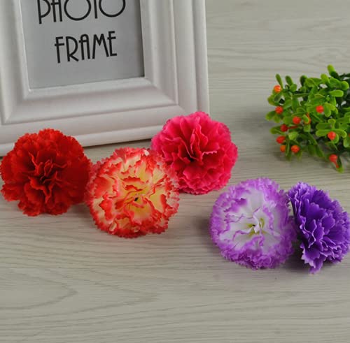 Rikyo 50 Artificial Silk Carnation Flower Head with Stems Set,Vase Fillers for Home Decor Bridal Wedding Party Birthday Cake Ornaments,Handmade Wrist Corsage, 3" Petals Heads & 8" Stems (Purple) - color: Purple