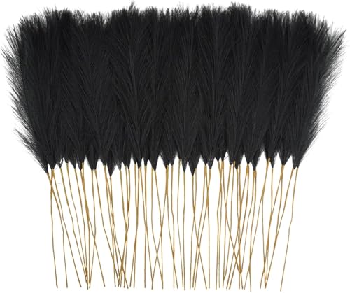 obbsie 150pcs Faux Black Pampas Grass, 21.6" Short Artificial Pompous Grass Floral Fake Black Flowers Branches Vase Filler Flower Arrangement for Home Halloween Decor - color: Black, size: 150 PCS
