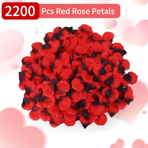 2200 Pcs Artificial Fake Rose Petals,Flower Petals for Romantic Night,Engagement, Party, Wedding, Event Flower Decorations, in Bulk(Dark Reddish with Black) - color: Dark Reddish With Black, size: 2200Pcs