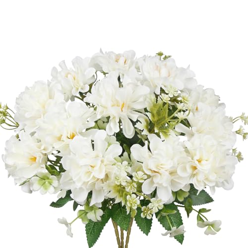 3 Pcs Silk Cemetery Flowers Artificial Geraniums for Outdoors UV Resistant White Artificial Topiary Potted Faux Flowers for Planters Outdoor Hanging Front Porch Garden Patio Grave Decor - color: White