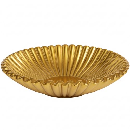 Gold Small Decorative Bowl for Home - Stylish Purse Bowls - Key Bowl for Entryway Table - Artificial Resin Scalloped Ruffle Bowl Display Centerpiece - color: Gold, size: 8.65 inch