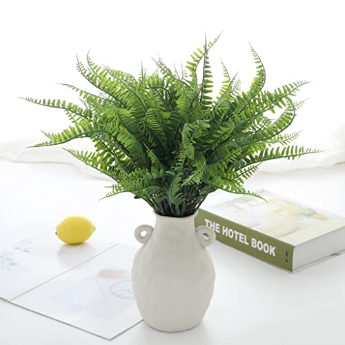 Grand Verde Boston Ferns Artificial Plants Bulk Faux Greenery Plastic Shrubs Real-Touch Bush DIY Outdoor Decoration Indoor Home Decor, 10pcs (Dark Green) - color: Dark Green