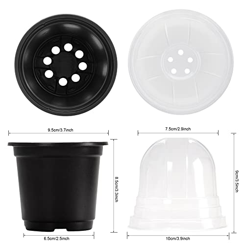 MIXC Plant Nursery Pots with Humidity Dome 4" Soft Transparent Plastic Gardening Pot Planting Containers Cups Planter Small Starter Seed Starting Trays for Seedling with 10pcs Plant Labels，30 Sets… - color: Black, size: 4 Inch-with Lid