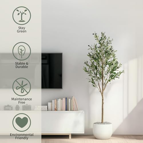 5FT Artificial Olive Tree, Indoor Faux Olive Tree Fake Potted Silk Olive Tree Plants with Lifelike Branches & Fruits for Home Office Decor - color: Olive Tree, size: 5ft