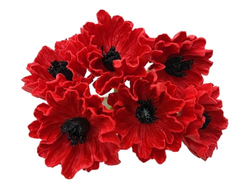 Artificial Poppy Flowers Bouquet High Quaulity Fresh Luxury Vintage PU Faux Silk Flowers - Large Real Touch Blooms for Wedding Birthday Home Decor Table Centerpiece Vase (6, Red) - color: Red