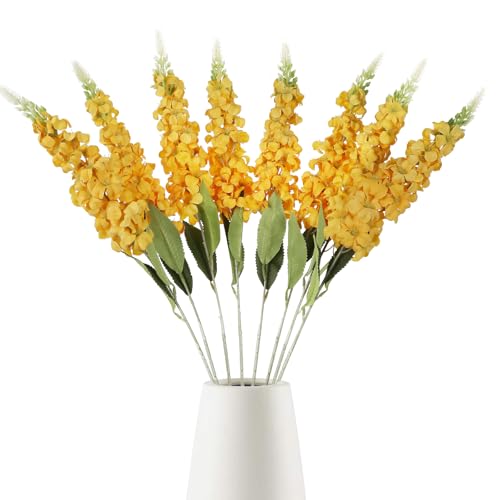 IPOPU 8PCS Snapdragon Artificial Flowers Delphinium Artificial Silk Flowers Long Stem Hyacinth Fake Flowers for Wedding Home Outdoor Party Floral Arrangement Centerpiece Table Decoration (Yellow) - color: Yellow