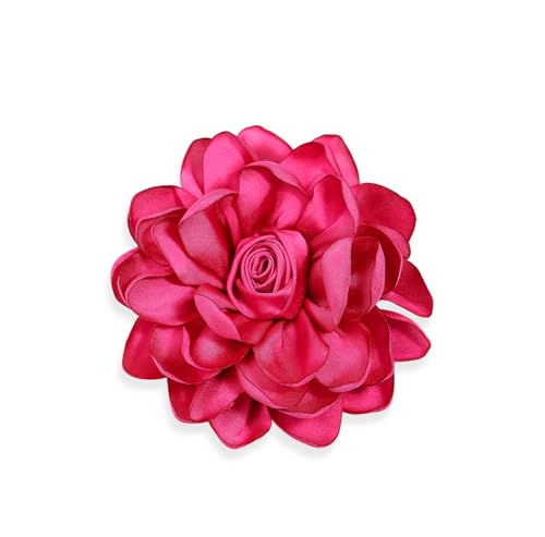 Dainty Satin Rose Flower Brooch Pins for Women Delicate Large Camellia Pins Shawl Clips Duckbill Clips Wedding Prom Banquet Party Jewelry Gift - color: Hot Pink