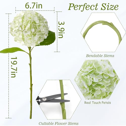 20" 4Pcs Faux Hydrangea Flowers Real Touch Fake Hydrangeas Bouquet Hydrangea Artificial Flowers with Leaves Stems for Centerpiece Arrangements Wedding Party Home Décor(Light Green & Dark Green) - color: Light Green & Dark Green