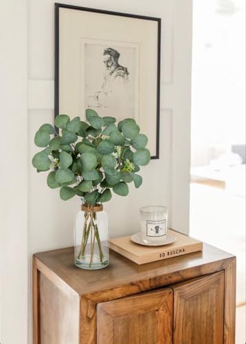 Fake Real-Touch Eucalyptus in Glass Vase with Faux Water – Realistic Faux Greenery Decor, 15.7" Tall, Artificial Eucalyptus Arrangement for Home, Farmhouse, Kitchen, Bathroom, Office - color: Forest Green