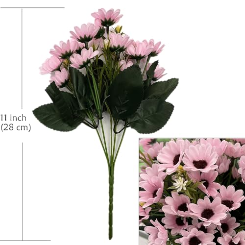 Artificial Daisies Flowers, Fake Silk Daisy Small Flower Marguerites Plants Decor 4 Bouquet, Faux Plastic Stems Bushes Greenery Bundles for Indoor Outdoor Verandah Wedding Spring Decorations - Pink - color: Daisy 4 Pack - Pink